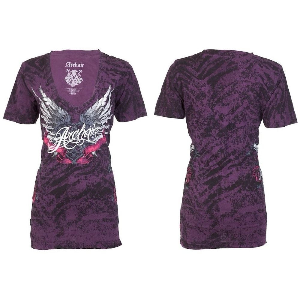 Archaic Affliction Women's T-Shirt Short Sleeve BIG LOVE Tattoo Heart Red Biker